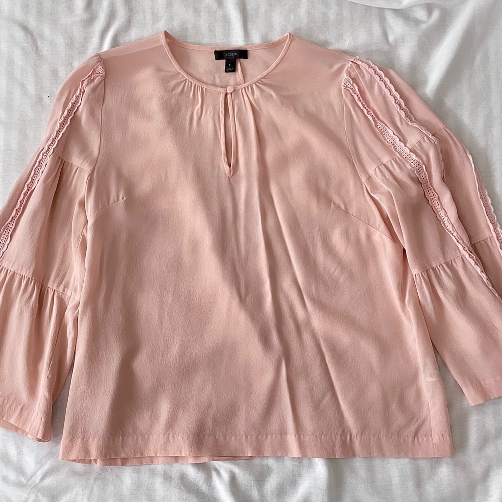 J. Crew Pink Puff Sleeve Blouse with Bib Collar
